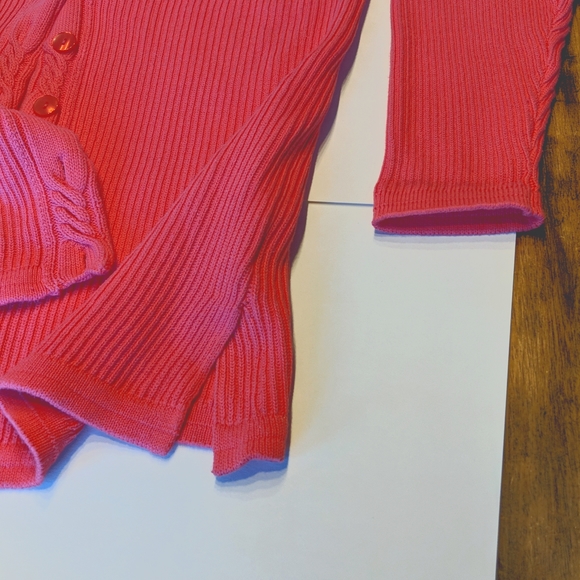 Talbots Woman's Long button cardigan. Coral/Salmon in color. Size L - Picture 5 of 7